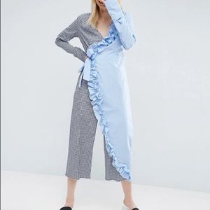 NEW: ASOS Wrap Jumpsuit in Cotton Stripe w/ Frill